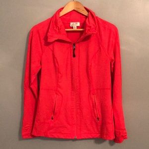 Pink long sleeve zip workout sweatshirt